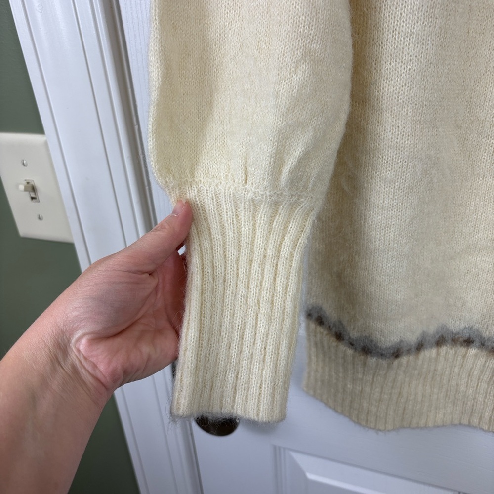 NWOT J. Crew Fair Isle Yolk puff sleeve cream and navy sweater sz sm - Picture 7 of 10